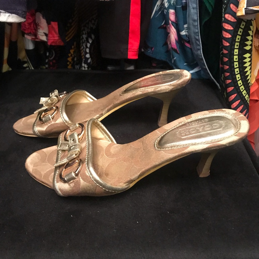 Gold Monogram Coach Heels